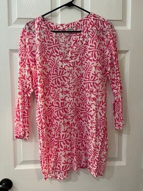 Pink and White V-Neck Printed Tunic